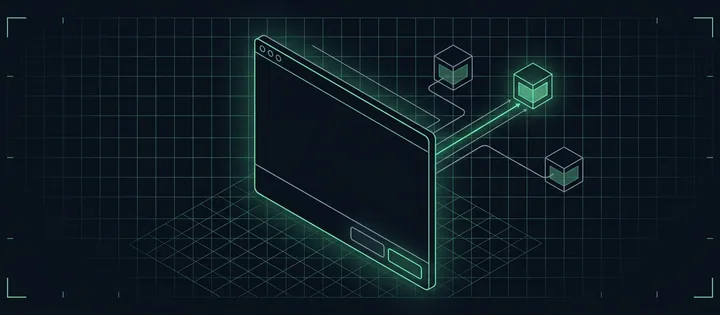 Illustration: Ein Browserfenster mit noch unangeklicktem Banner; dahinter laufen schon Datenlinien zu drei entfernten Serverkästen.