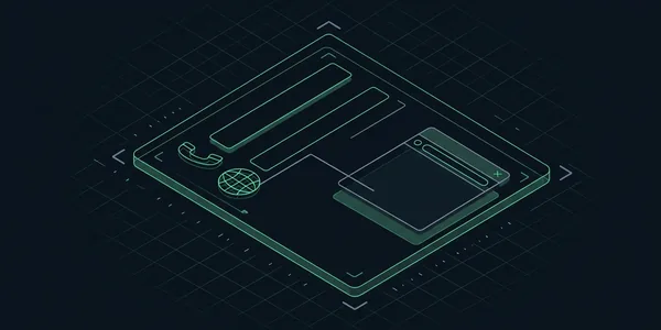 Illustration: Eine Profilkarte mit Telefonhörer und Globus; vom Globus führt eine gerade Linie ohne Umweg zu einem Browserfenster.