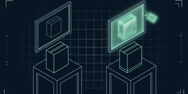 Illustration: Zwei gleiche Produktschachteln; über der linken ein Bildrahmen mit derselben Schachtel, über der rechten ein Rahmen mit einer größeren, glänzenderen Version, nur dieser trägt ein Etikett.